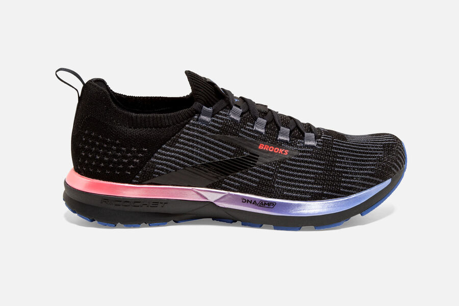 Brooks Ricochet 2 Womens UK - Road Running Shoes - Black/Blue/Coral 015-YZXCPG